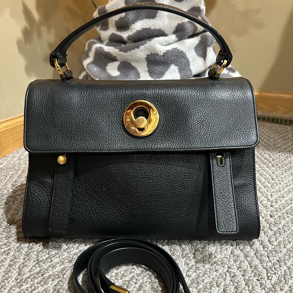 Yves Saint Laurent Black Leather Bag with Gold Accents